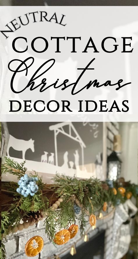 Looking for cozy Christmas decor? Take a look through cottage Christmas decorating ideas in neutral farmhouse style! Many DIY Christmas decorations for home - lots that easily translate to winter home decor! Check out easy rustic Christmas inspiration! Don't miss these holiday decor ideas - budget friendly decor for Christmas! Cottage Holiday Decor, Cottage Style Christmas Decor, Rustic Neutral Christmas Decor, Cottage Christmas Decor Ideas, Cottage Christmas Aesthetic, Modern Rustic Christmas Decor, Christmas Cottage Decor, Rustic Farmhouse Christmas Decor Ideas, English Cottage Christmas