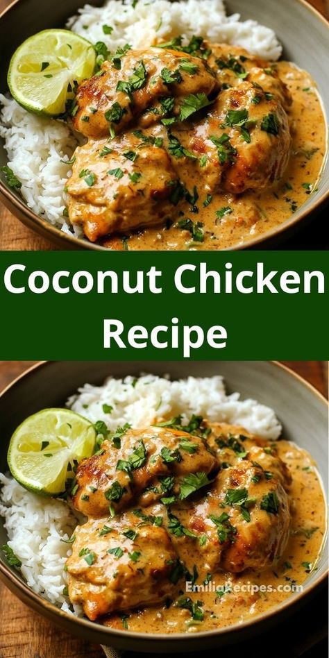 Craving chicken recipes? This Coconut Chicken recipe is perfect for dinner ideas. It’s one of the best chicken recipes healthy enough for the whole family, combining coconut with tender chicken breast. Whole Chicken Coconut Milk, Shrimp And Chicken Curry, California Chicken Recipe, Coconut Rice Chicken Recipe, Easy Asian Chicken Recipes Healthy, Coconut Ginger Chicken, Chicken Tender Dinner Ideas Healthy, Spiced Coconut Basil Chicken, Chicken Breast Coconut Milk Recipes