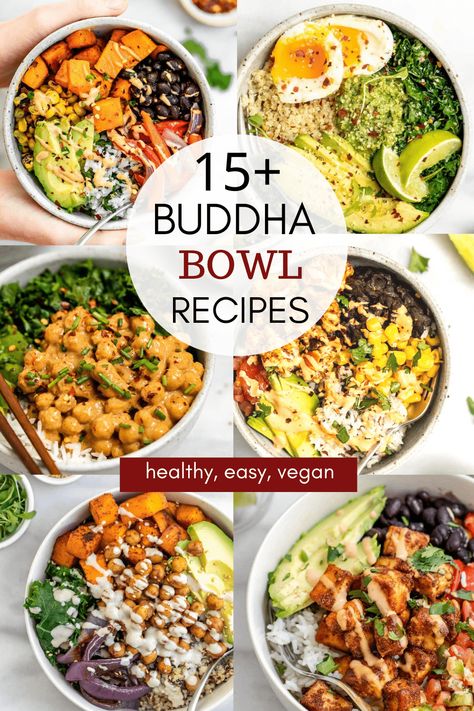 These healthy and easy to make buddha bowls are the perfect inspiration for meal prep! With chickpeas, sweet potatoes, pesto, quinoa creamy buddha bowl dressings and more, there is a recipe here for everyone. All recipes are gluten free, plant-based healthy and easy. #buddhabowl #veganbuddhabowl #bowl Buddha Bowl Recipes, Buddha Bowl Recipe, Buddha Bowls Recipe, Plats Healthy, Healthy Bowls Recipes, Buddha Bowls, Healthy Bowls, Bowl Recipes, Veggie Bowl