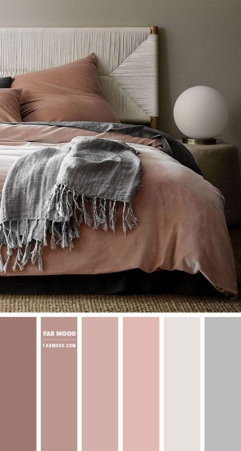 Dusty Rose and Grey Colour Scheme For Bedroom - earth toned bedroom colour idea, dusty terracotta pairs with grey, dusty rose pink color hex Dusty Rose Comforter Bedroom, Rust And Rose Bedroom, Dark Rose Bedding, Dusty Rose Bedroom Decor, Rose Pink And Grey Bedroom, Dusty Rose Home Decor, Pink Earth Tone Bedroom, Dusty Rose And Grey Bedroom, Muted Rose Bedroom