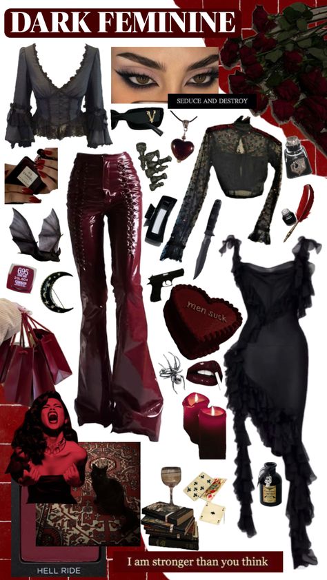 i <3 dark feminine so much #darkfeminine #darkfemininity #femmefatal #villianaesthetic Estilo Dark, Alt Outfits, Dark Feminine Aesthetic, Dark Feminine, Rock Outfits, Looks Party, Goth Outfits, Alternative Outfits, Feminine Outfit