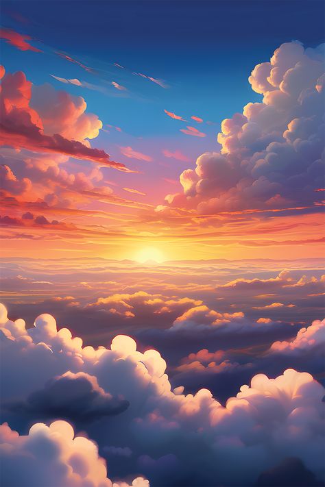 Anime Sky Background Aesthetic, Natural Clouds Sky, Anime Sunset Background, Sky Background Drawing, Aesthetic Background Clouds, Cloudy Sky Background, Background Clouds Aesthetic, Sky Fantasy Art, Sunrise Sky Mornings