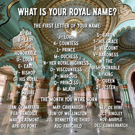 What is your royal name?  #acop #americanconsumeropinion #surveysformoney #namegame What Is Your Royal Name, Royal Last Name Ideas, Royal Sounding Last Names, Royal Name Generator, Royal Last Names, British Royal Names, Leprechaun Names, Funny Name Generator, Fun Names