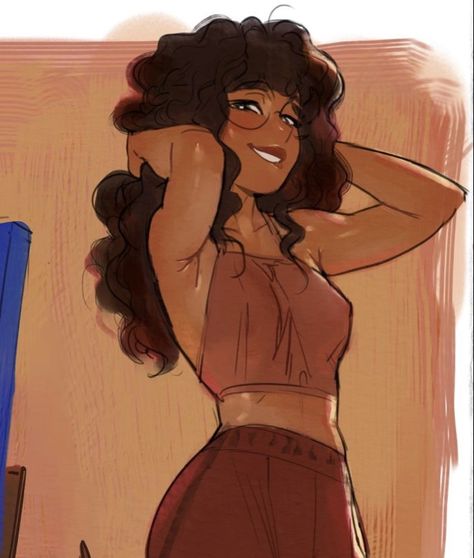 Character Design Curly Hair, Pfp Curly Hair Cartoon, Latina Anime Character, Curly Hair Woman Drawing, Hispanic Characters, Mexican Woman Art, Latin Character Design, Black Female Hairstyles Drawing, Curly Hair Pfp Cartoon