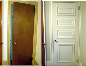 DIY:  Hollow Core Door Makeover - this tutorial shows how to update a boring door with some trim & paint. This is an awesome project!!! Hollow Core Door Makeover, Hollow Core Door, Hollow Core Doors, Casa Diy, Remodeling Mobile Homes, Mobil Home, Up House, Door Makeover, Home Upgrades