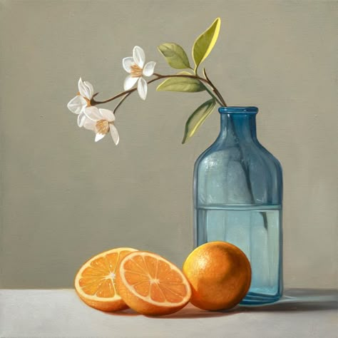 Orange Blossoms & Oranges Still Life With Oranges, Hero Illustration, Pro Art, Artistic Ideas, Ganesh Idol, Still Life Images, Orange Blossoms, Orange Painting, Still Life Fruit