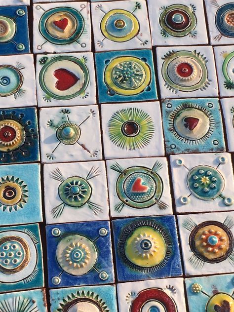 Mosaic Ceramic Tile Art, Pottery Tiles Handmade Ceramic, Tile Making Ceramic, Ceramic Tiles Handmade, Ceramic Tiles Art, Contemporary Ceramic Art, How To Make Ceramic Tiles, Handmade Tiles Ceramic, Funky Tiles