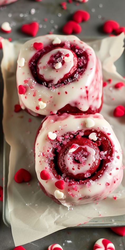 Red Velvet Valentine's Day Cinnamon Rolls [145 Minutes] - Chasety Cinnamon Rolls Decoration, Decorated Cinnamon Rolls, Colorful Cinnamon Rolls, Cinnamon Rolls Business, Valentines Cinnamon Rolls, Valentine’s Food, Valentine’s Day Sweets, Valentines Day Baked Goods, Valentine’s Day Baking