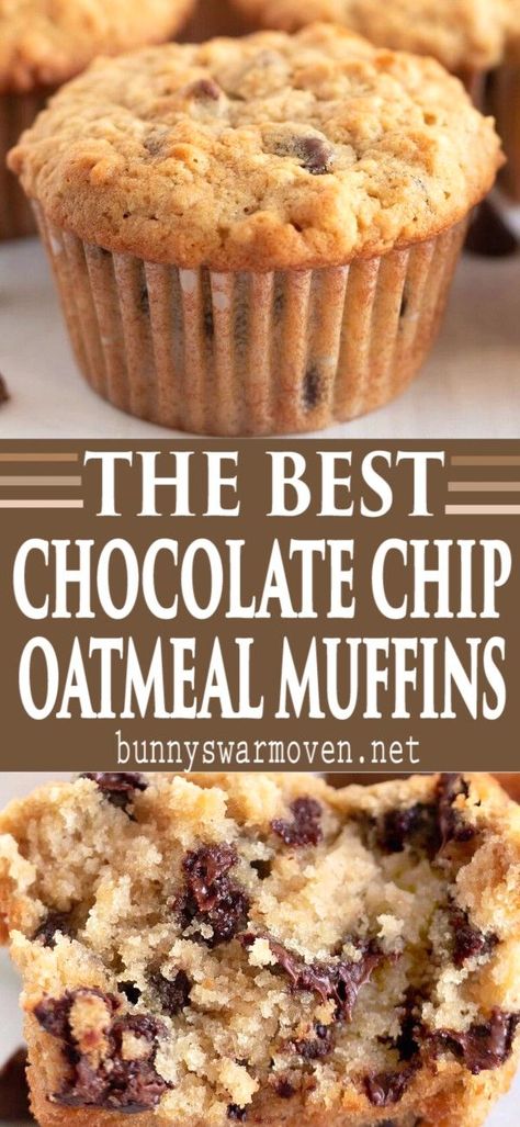 Banana Chocolate Chip Muffins Oatmeal, Oatmeal Muffin Recipes Breakfast, Healthy Muffins Chocolate Chip, Quick Oats Muffin Recipes, Homemade Breakfast Muffins Healthy, Morning Coffee Food Ideas, Healthy Muffin Recipes Oatmeal, Homemade Oatmeal Muffins, Easy Oatmeal Muffin Recipes