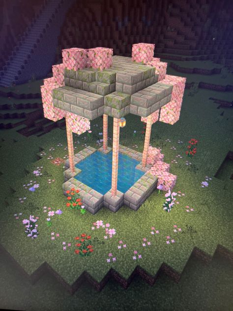 Minecraft Cute Minecraft Dog Bed, Mincraft Idea Houses Cherry Blossom Easy, Modern Cherry Blossom House Minecraft, Minecraft Farm Ideas Cherry Blossom, Sakura Builds Minecraft, Cute Pink Minecraft Bedroom, Pink Bed Ideas Minecraft, Minecraft Cherry Blossom Enchantment Room, Minecraft Pink Interior Design