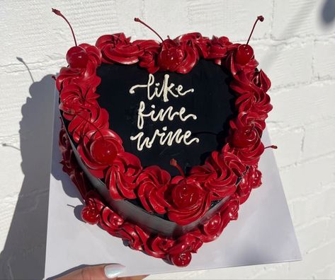 30th Heart Cake, 31 St Birthday Ideas For Women, 31st Bday Ideas For Her, Black Virgo Cake, Cakes For Adults Women, Like Fine Wine Cake, 34 Cake Birthday, Red And Black Vintage Cake, 33 Cake Birthday