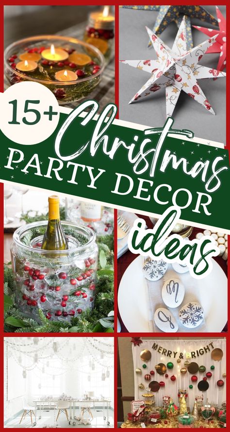 Check out fun and festive Christmas party decoration ideas!  These Christmas decor ideas create a fun atmosphere for all the festivities! Whether you need Christmas party decor ideas for a work Christmas party or decor ideas for a family or church party, we've got you covered! Holiday Office Party Decorations, Farmhouse Christmas Party Decor, Christmas Eve Party Decorations, Christmas Decorating Party Ideas, Christmas Dinner Party Ideas Decor, Company Christmas Party Decorations, Christmas Party Decor Ideas, Christmas Party Table Decor, Ladies Christmas Party