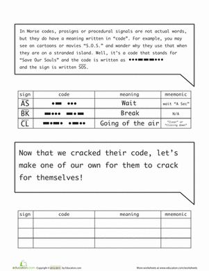 Learning Morse code is a great way to show your child how language can span many different forms! He'll have fun cracking some of the common Morse code prosigns, and then come up with some secret codes of his own.Print out the full Morse code alphabet here!#educationdotcom Morse Code Alphabet, Learn Morse Code, Code Alphabet, Morse Code Gifts, Morse Code Words, Teen Library, Coded Message, Third Grade Reading, 3rd Grade Reading