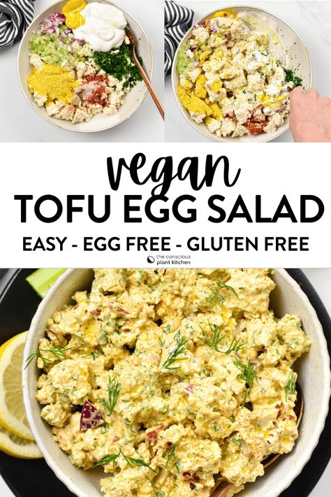 Tofu Egg Salad, Vegan Egg Salad, Tofu Sandwich, Tofu Recipes Vegan, Salad Lunch, Vegan Egg, Tofu Salad, High Protein Vegan Recipes, Vegan Mayo