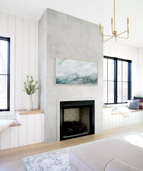 I love the look of concrete and it’s a great way to add an industrial or modern vibe to a room. However, adding a solid concrete wall or fireplace after the fact is usually not an option. But there is a way to achieve a really nice concrete look using Venetian plaster.In this tutorial, I’m going to show you how I created a concrete look on one of the fireplaces in my sister-in-law’s house using Venetian plaster.Use the Best PlasterBefore starting a plaster project, it’s important th… Plank And Pillow, Popular Paint Colors, Concrete Fireplace, Venetian Plaster, Fireplace Remodel, Up House, Home Fireplace, Fireplace Makeover, House Remodel