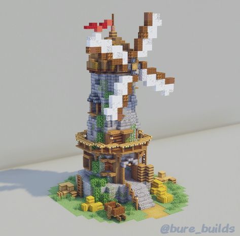 Minecraft Lighthouse, Farm Windmill, Minecraft Structures, Minecraft Interior Design, Minecraft Farm, Easy Minecraft Houses, Windmill Design, Diy Minecraft, Minecraft Castle