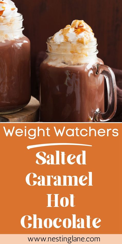 Weight Watchers Salted Caramel Hot Chocolate Recipe. This quick and easy WW friendly dessert is perfect for the chocolate lover who doesn't want all of the sugar, fat, and calories, Made with hot water, sugar-free cocoa mix, sugar free whipped cream, sugar free caramel sauce, and sea salt. It's ready in just 7 minutes and only has 90 calories. This treat is perfect for cold winter nights. It's also kid friendly so you don't have to make different versions for the family. Salted Caramel Hot Chocolate Recipe, Caramel Hot Chocolate Recipe, Crockpot Vegan, Basil Tofu, Caramel Hot Chocolate, Sugar Free Whipped Cream, Salted Caramel Recipes, Gift Jars, Salted Caramel Hot Chocolate