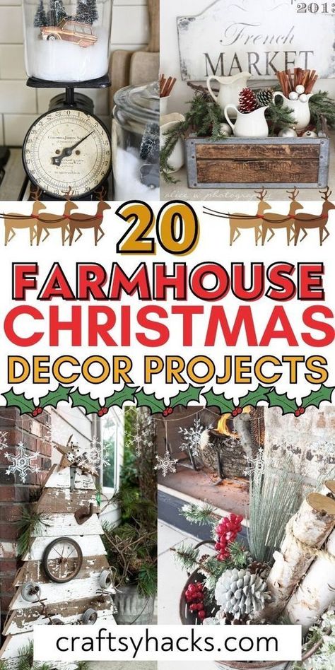 Farmhouse Christmas Gift Ideas, Natural Farmhouse Christmas Decor, Farmhouse Christmas Gifts To Make, Christmas Farmhouse Centerpiece Ideas, Farmhouse Christmas Craft Ideas, Christmas Decor Ideas For Living Room Farmhouse, Christmas Farmhouse Diy Decor, Country Farm Christmas Decor, Natural Christmas Decor Farmhouse