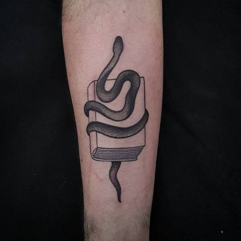 book and snake tattoo by Uve #Uve #graphic #blackandgrey #bold #popart #book #snake #reptile #nature | By Uve | Apr 30th 2018 | 520867 Slytherin Tattoo, Black Snake Tattoo, Bookish Tattoos, Snake Reptile, Book Tattoo, Snake Tattoo, Tattoos And Piercings, I Tattoo, Cool Tattoos