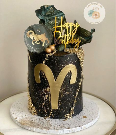 #aries #ariesszn #cake #ariescake #zodiac #blackandgoldcake Aries Birthday Decorations, Aries Cake Ideas, Zodiac Cake Ideas, Capricorn Birthday Cake, Horoscope Cake, Zodiac Birthday Cake, Aries Birthday Cake, Capricorn Cake, Taurus Cake