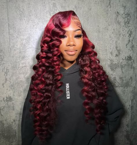 Frontal Lace Wig, Frontal Wig Hairstyles, Quick Weave Hairstyles, Frontal Hairstyles, Red Wigs, Burgundy Hair, Hot Hair Styles, Dope Hairstyles, Burgundy Lace