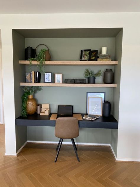 70 Smart Small Home Offices In Niches - DigsDigs Desk In Chimney Alcove, Alcove Desk Ideas Living Room, Office Gamer Room, Micro Office Ideas, Small Alcove Ideas Living Room, Alcove Desk Ideas, Box Room Office Ideas, Desk Alcove, Alcove Desk