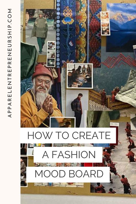 Traditionally fashion mood boards were made in physical format, with magazine tear-outs, pictures, and swatches pinned on a foam board, but today you can create them to suit your working style and brand needs.  In this post, you will get actionable mood board tips so you can go and create yours asap.  #moodboard #fashionmoodboard #fashionsketches #fashioninspiration #fashionbrand #fashiondesgin #createmoodboard Client Mood Board Fashion, Mens Fashion Moodboard, Fashion Style Moodboard, How To Create Mood Boards Fashion, Fashion Styling Portfolio Mood Boards, How To Create A Clothing Brand, Fashion Design Inspiration Board Ideas, Research Board Fashion, How To Create A Mood Board