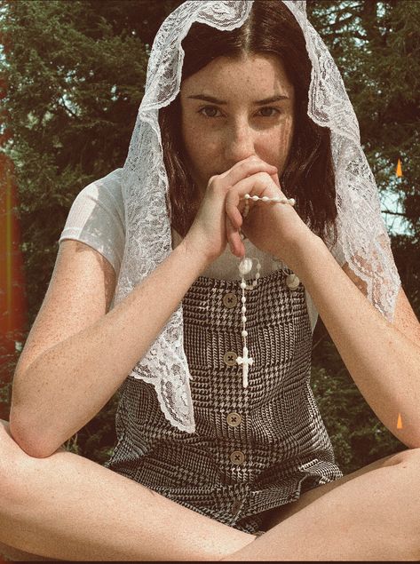 Vampire Nun, Pagan Veiling, Church Photoshoot, Cemetery Photoshoot, Dark Hair Girl, Catholic Photography, Lesbian Vampire, Wisconsin Summer, Church Photography