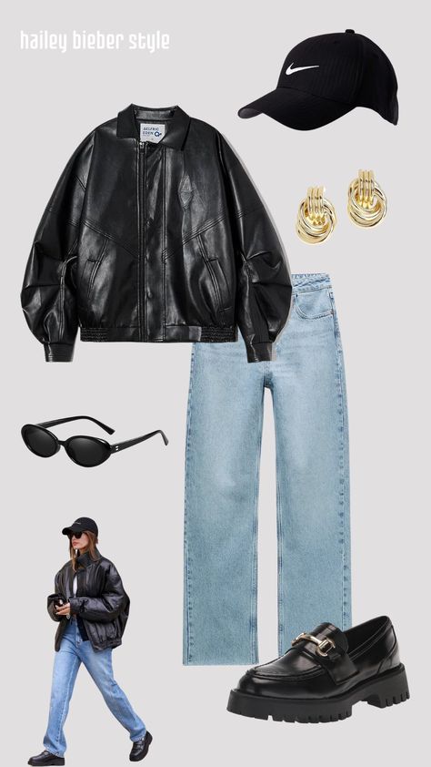 Edgy Basic Outfits, Winter Ootd 2024, Hailey Bieber Jeans, Hailey Bieber Style Casual, Comfortable Cute Outfits, Loafers And Jeans Outfit, Hayley Bieber Outfits, Comfortable Style Outfits, Edgy Chic Outfits