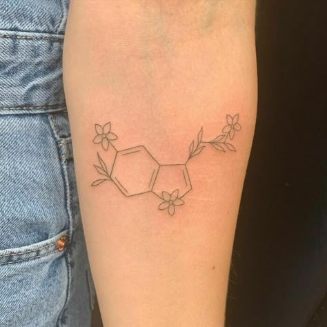 Serotonin Molecule Dopamine Molecule Tattoo, Chemical Structure Tattoo, Dopamine Tattoo, Hanger Tattoo, Serotonin Tattoo, Tattoos Cartoon, Harmony Tattoo, Floral Back Tattoos, Toe Tattoos