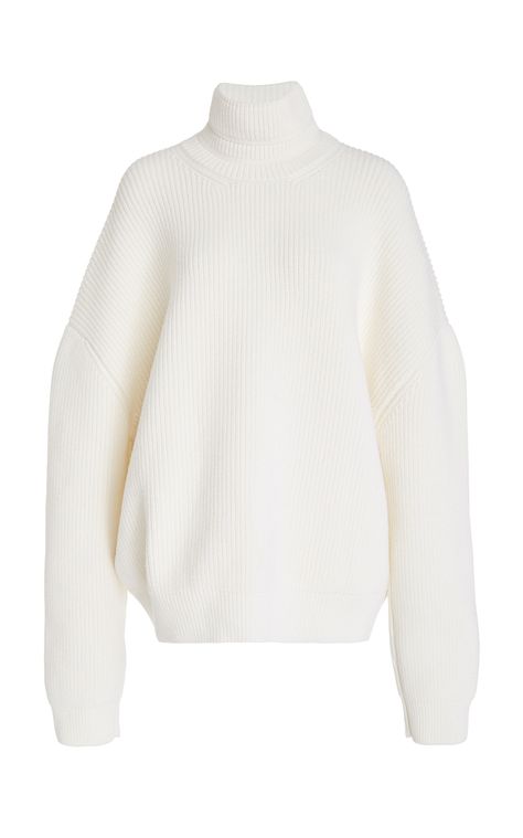 Oversized Ribbed Knit Wool Turtleneck by BRANDON MAXWELL for Preorder on Moda Operandi Wool Tops Knits, Turtle Neck Outfit Ideas, Sweaters Png, Aesthetic Turtleneck, Winter Shirts For Women, White Winter Sweater, Turtle Neck Sweaters, Sweater Png, Png Clothes