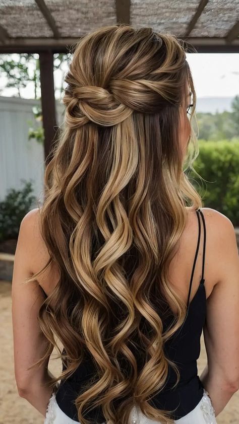 Forget stuffy updos! This season's classic wedding hair is all about timeless elegance with a modern twist. Down Hairstyles For Long Hair Wedding, Long Thick Hair Updos Bridesmaid, Half Up Half Down Boho Braid, Bride Hair Styles Half Up Half Down, Half Up And Half Down Wedding Hair, Half Up Half Down Long Wedding Hair, Bridesmaid Hair With Flower Crown, Cute Bridesmaids Hairstyles, Half Up Half Down Weddinghair