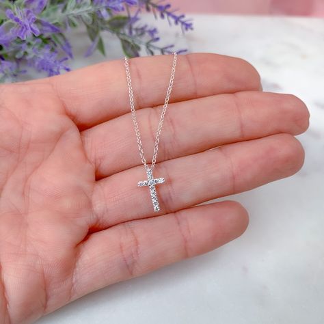 Cross Necklace Women, Catholic Necklace, Silver Cross Necklace, Sterling Silver Cross Necklace, Prom Accessories, Necklace Cross, Silver Cross Pendant, Small Earrings Studs, Cross Jewelry