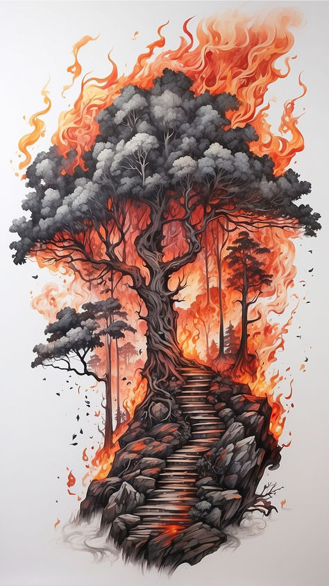 Ignite your awareness with this poignant forest-in-flames tattoo sketch, advocating for the protection of our woodlands. 🚫🔥 Subscribe to our Telegram channel for an exclusive collection of powerful sketches, urging everyone to safeguard the beauty of nature from the peril of fire. 📲🌿 Let your ink speak for the forests. Together, we can make a difference! #ForestProtection #InkForChange #Forest #Tattoo #TattooIdeas Forest On Fire Tattoo, Save The Forest Drawing, Trees On Fire Drawing, Forest On Fire Drawing, Wood Texture Tattoo, Tree On Fire Drawing, Burning Tree Tattoo, Tree Band Tattoo, Powerful Sketches