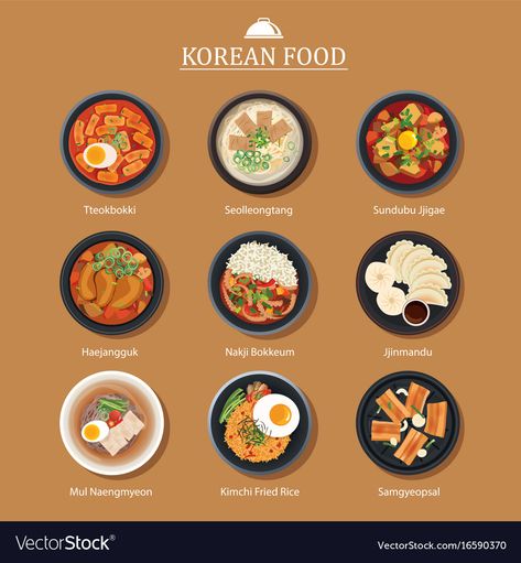 Street Food Illustration, Koreansk Mad, South Korean Food, Cibo Asiatico, Food Infographic, K Food, Korean Street Food, Makanan Diet, Korean Dishes