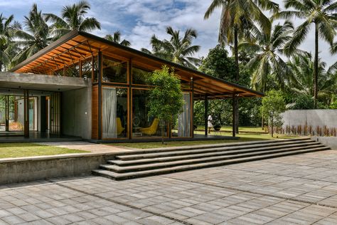 Thought Parallels, Exterior Reference, Modern Tropical Design, Architecture References, Kerala Architecture, Homes Architecture, Modern Tropical House, Tropical House Design, Meditation Rooms