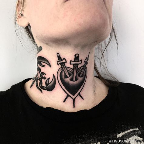 Throat piece based on some older flash of mine from 4 years ago #worcester #tattoo #traditionaltattoo #blackwork #blackworkers… Traditional Tattoo Neck, Throat Tattoos, Tattoos Neck, Side Neck Tattoo, Throat Tattoo, Neck Tattoos Women, Old School Tattoo Designs, Traditional Tattoo Art, Traditional Tattoos