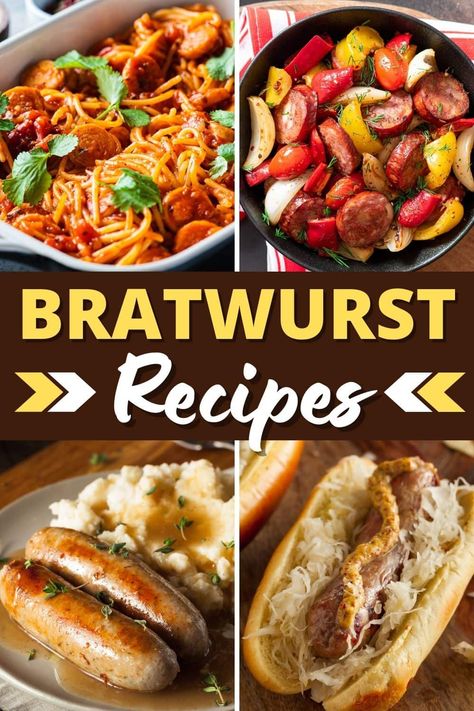 Try these bratwurst recipes if you're on the hunt for some deliciously smoky, savory meals. They're so good, you might never go back to regular sausages. Beyond Meat Brats Recipes, Italian Sausage Brats Recipes For Dinner, Recipes That Use Bratwurst, Beef Bratwurst Recipes, Brat Meals Dinners, Things To Make With Bratwurst, Dinners With Bratwurst, Recipes For Bratwurst Meals, Recipe For Bratwurst