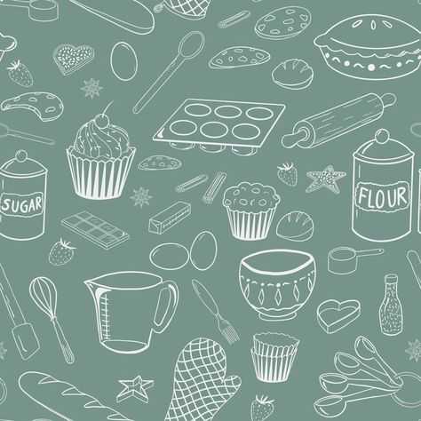 Baking Ingredients Illustration, Cookie Pattern Illustration, Culinary Wallpaper, Cupcake Pattern, Cookies Background Design, Cake Pattern, Baking Background, Sugar Illustration, Dessert Background