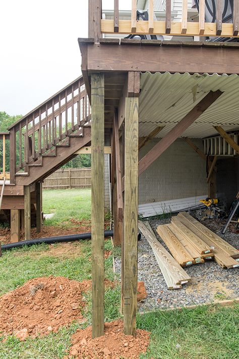 Under Deck Shed How To Build, Parking Under Deck, Vertical Slats Under Deck, Enclosure Under Deck, Floating Deck Under Deck, Under Deck Tool Storage, Deck With Shed Underneath, Under Deck Storage Doors, Under Porch Storage Shed