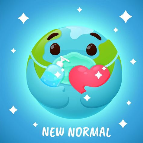 ''New Normal'' Globe with Facemask and Holding Sanitizer Cartoon Globe, Happy Students, Infographic Poster, Emoji Images, Wearing A Mask, Poster Drawing, New Normal, Buying Groceries, Diy Mask