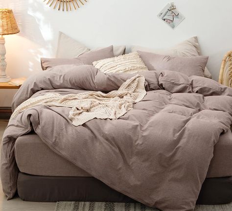 MooMee Bedding Duvet Cover Set 100% Washed Cotton Linen Like Textured Breathable Durable Soft Comfy (Tannish Linen Grey, Queen) Moomee Bedding, Winter King, Dark Grey Pillow, King Size Comforters, Brown Bed, King Size Duvet Covers, Bedding Duvet, Inspire Me Home Decor, Linen Duvet Covers