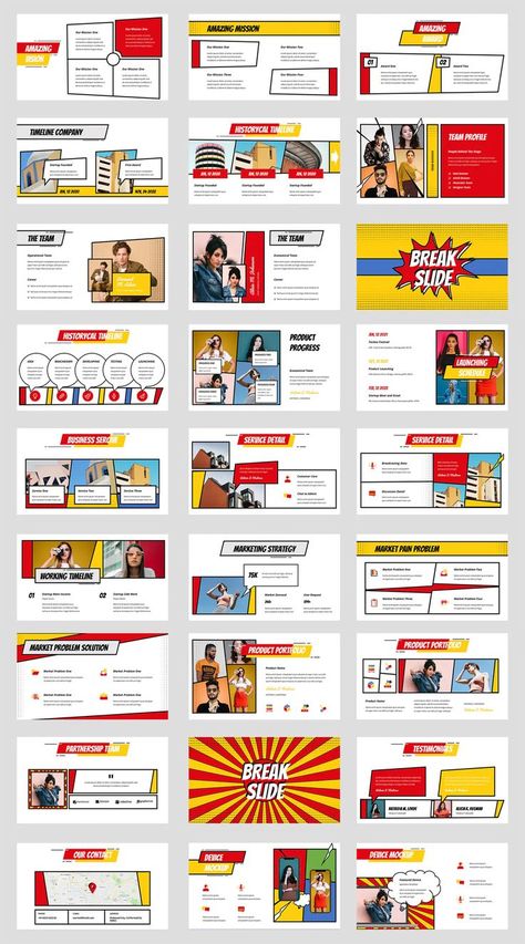 Unique Powerpoint Design, Unique Presentation Ideas, Comic Design Ideas, Comic Presentation, Keynote Presentation Design, Slide Presentation Design, School Presentation Ideas, Powerpoint Presentation Examples, Graphic Presentation