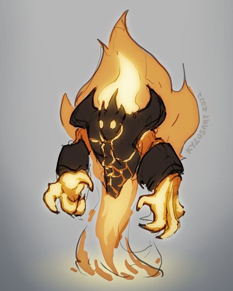 Fire elemental creature Light Creature Art, Fictional Character Design, Fire Characters Design, Elemental Creature Art, Fire Creature Art, Fire Creature Concept Art, Fire Elemental Art, Fire Monster Art, Fire Elemental Character Design