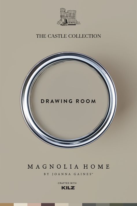 “Named after one of my favorite rooms in the castle, I love the subtle character and charm this gray shade brings to a space.” – Joanna Gaines This soft French gray color is one of ten new paint shades in the Castle Collection from Magnolia Home by Joanna Gaines® paint. Magnolia Drawing Room Paint, Stoneware Pieces Magnolia Paint, Shiplap Colors Joanna Gaines, Magnolia Estate Paint Color, Magnolia Home Castle Collection, Renewed Magnolia Paint, Pearly Cotton Magnolia Paint, The Castle Collection Magnolia Home, Castle Cream Magnolia Paint