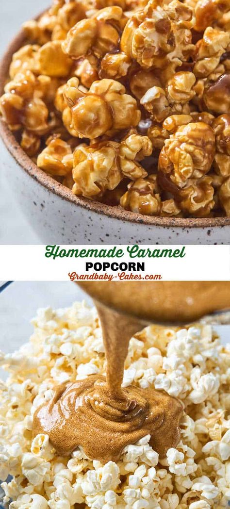 Caramel Popcorn (Caramel corn) Chewy Caramel Corn, Caramel Corn Popcorn, Caramel Corn Recipe Easy No Corn Syrup, Caramel Coated Popcorn, Carmel Popcorn Recipe Homemade Caramel Corn, Homemade Caramel Popcorn Without Corn Syrup, Caramel Drizzle Popcorn, Carmel Sauce Popcorn, Diy Caramel Corn