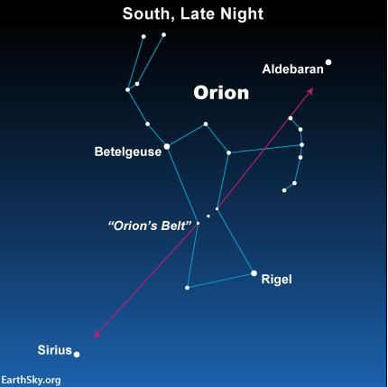 Use Orion's Belt to find 4 bright stars - Betelgeuse and Rigel in Orion - Aldebaran in Taurus the Bull and Sirius in Canis Major. Sirius Star, Orion's Belt, Orion Constellation, Amateur Astronomy, Astronomy Facts, Astronomy Constellations, Orion Nebula, Tattoos For Black Skin, Andromeda Galaxy