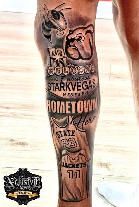 #mississippitattoo #tattoo #tattos #legsleeve #legsleevetattoo #msstate #bnginksociety #bngtattoo #bulldogtattoo #hometowntattoo Mississippi Tattoo For Men, Half Back Tattoo Men, Leg Sleeve Tattoo Men Full, Hometown Tattoo Ideas, Mississippi Tattoo, Leg Tats Men, Hometown Tattoo, Tattoo Ideas Men, Leg Tats