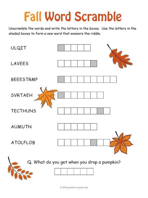 Printable Fall Word Scramble Fall Word Scramble Free Printable, Jumbled Words With Answers, Fall Word Scramble, Autumn Word Search, Fall Vocabulary, Autumn Puzzle, Jumbled Words, Free Printable Puzzles, Scramble Words