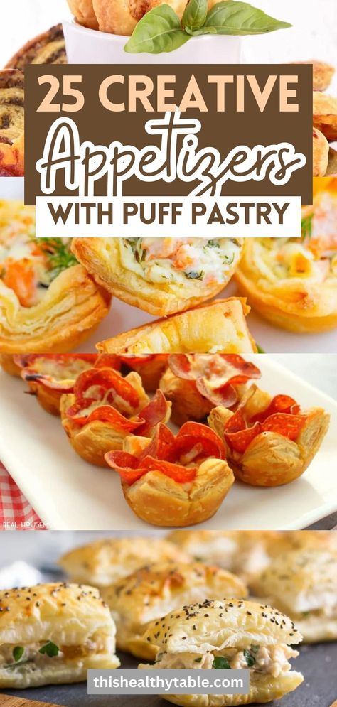 The puff pastry appetizer recipes listed below call only for a handful of ingredients and a few minutes of hands-on work. They are super easy to make! Choux Pastry Appetizer, Lobster Puff Pastry Appetizers, Appetizer Puff Pastry Appetizers, Appetizers Puff Pastry Appetizer Ideas, Puff Pastry Finger Food Recipes, Pear Blue Cheese Puff Pastry, Ham Puffs Appetizers, Puff Pastry Orderves, Puff Pastry Recipes Appetizers Desserts